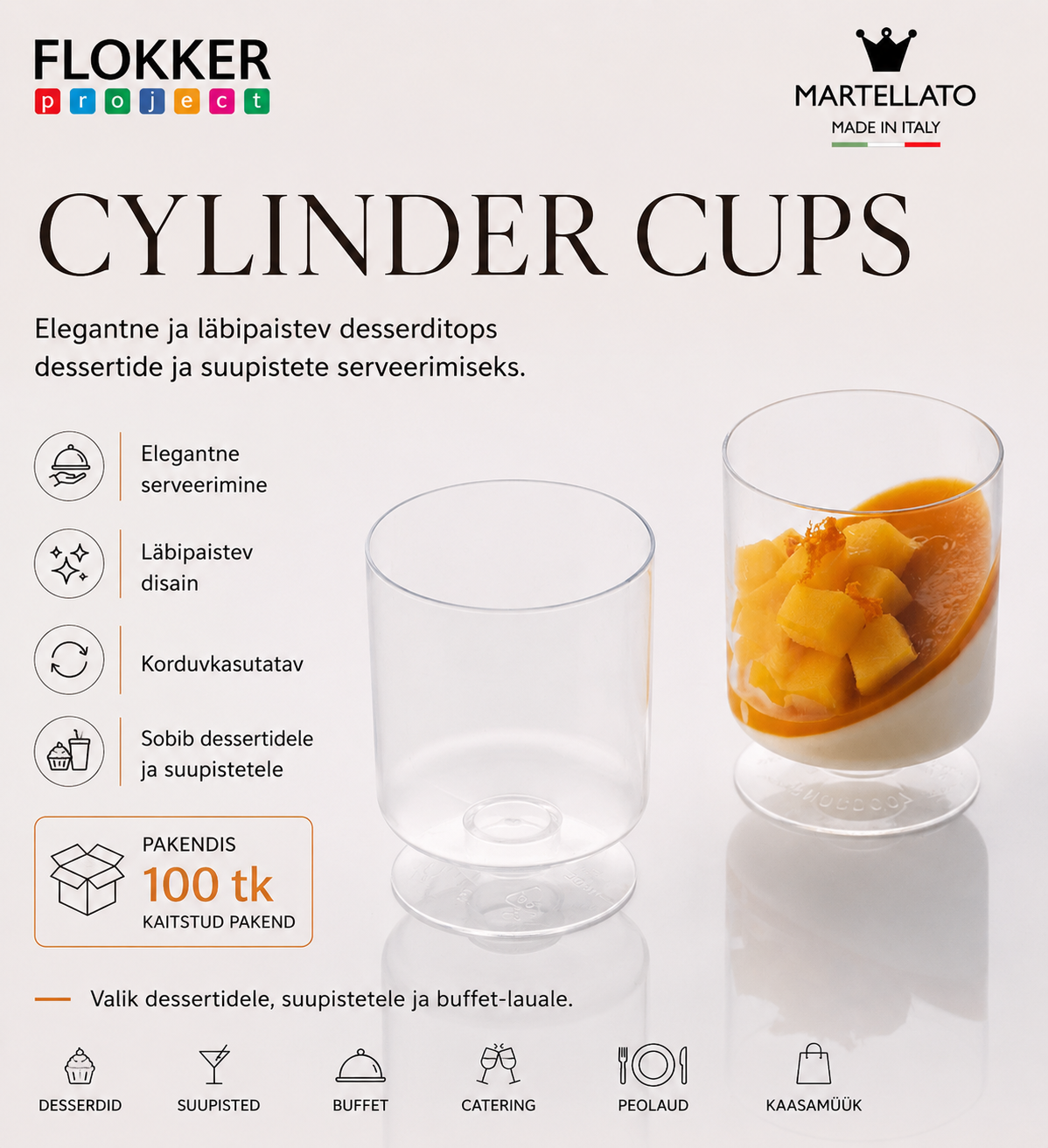 Desserditopsid CYLINDER 190ml Ø75 h.85mm -18°C kuni+70°C /100