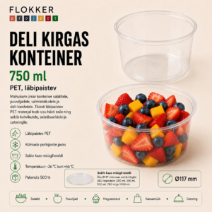 DELI kirgas konteiner 750ml 24oz PET Ø117mm 10x50 /500