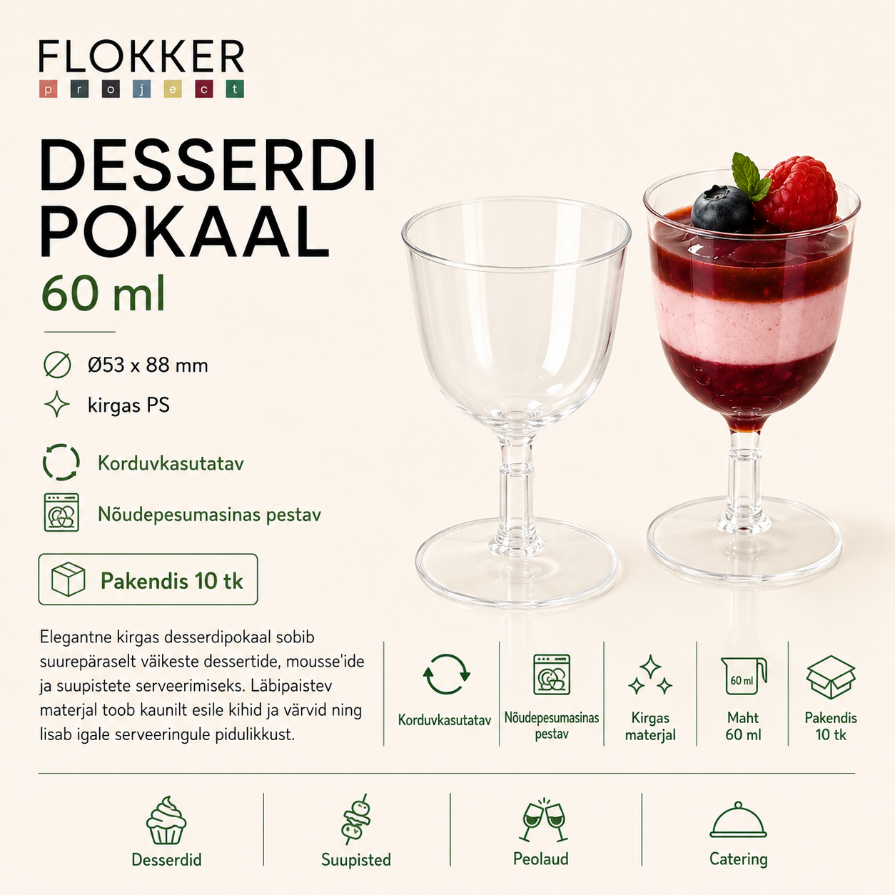 Desserdi pokaal 60ml Ø5,3x8,8cm kirgas /10