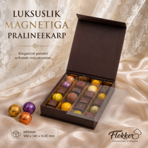 Luksuslik tumepruun magnetiga pralineekarp 140 × 140 × 30 mm