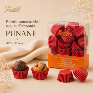 Paberist kommikapsel /mini-muffinivorm PUNANE Ø27xh.17mm 200tk