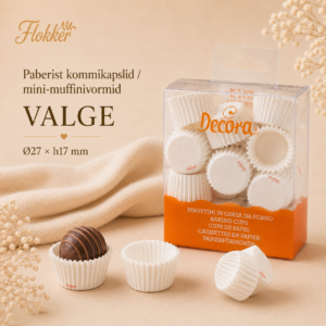 Valged paberist kommikapslid ja mini-muffinivormid Ø27 × 17 mm