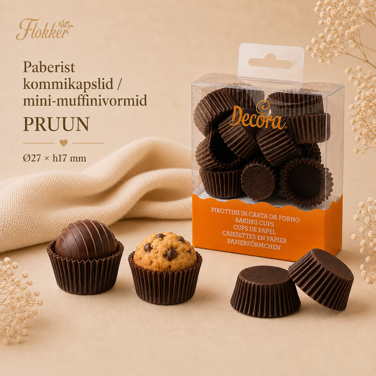 Paberist kommikapslid /mini-muffinivorm PRUUN Ø27 H.17mm 200tk