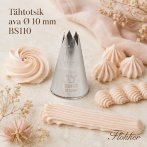 Martellato avatud tähtotsik BS110 avaga 10 mm ning sellega pritsitud tähed, rosett, sooniline kreemiriba ja kestakujuline ääris.