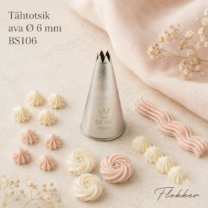 Avatud tähtotsik 6 mm BS106 Martellato kreemikaunistustega