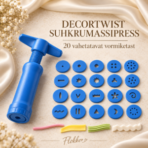 Sinine Decortwist suhkrumassipress koos 20 erineva avamustriga vormikettaga