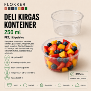 DELI kirgas konteiner 250ml 8oz PET Ø117mm 10x50 /500