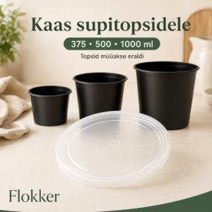 Kirgas korduvkasutatav kaas 375, 500 ja 1000 ml mustadele supitopsidele