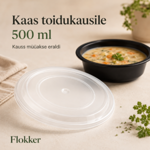 Kirgas korduvkasutatav kaas mustale 500 ml ümmargusele toidukausile