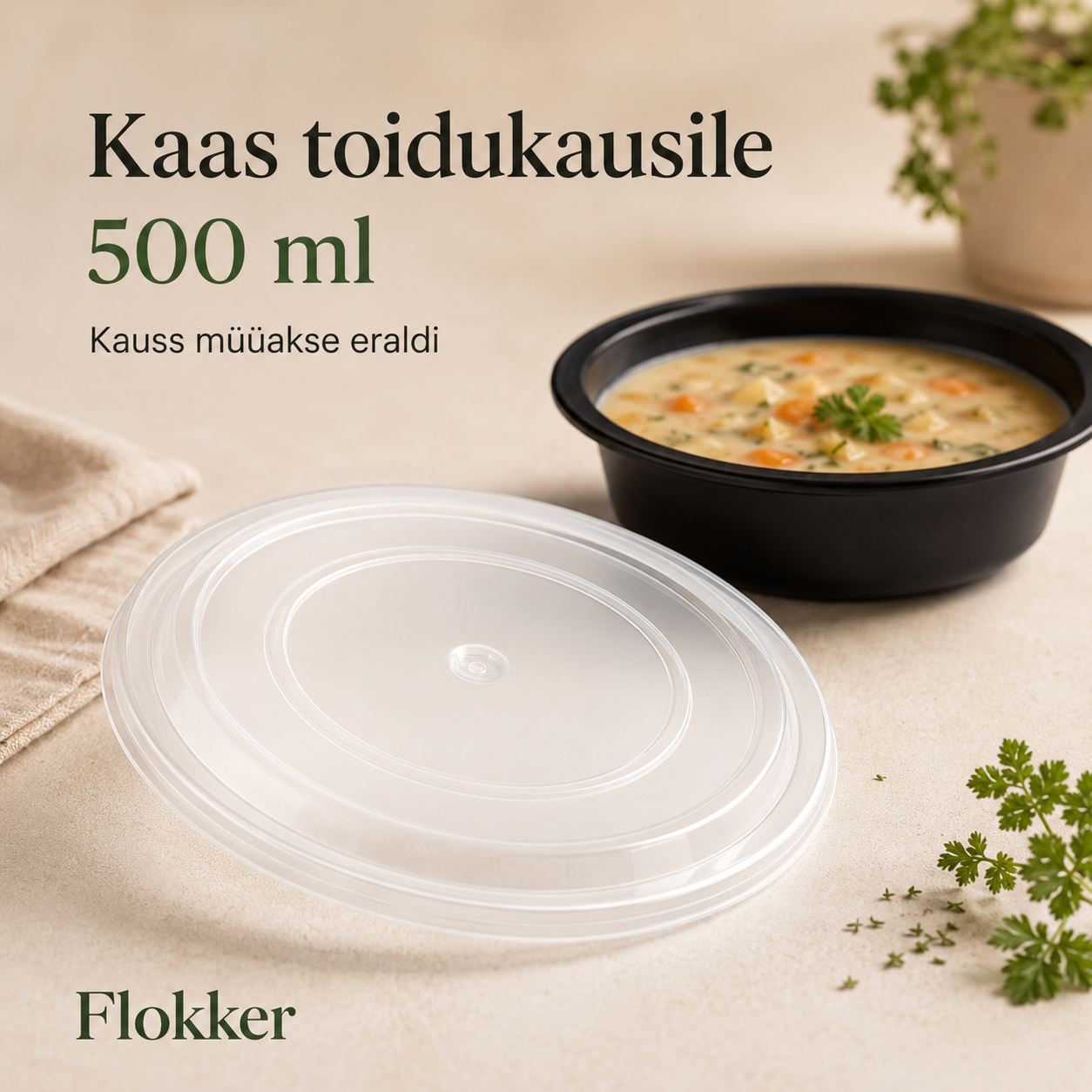 Kirgas korduvkasutatav kaas mustale 500 ml ümmargusele toidukausile