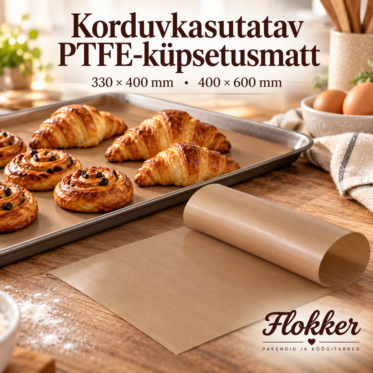 Korduvkasutatav PTFE-küpsetusmatt 330 × 400 mm küpsetusplaadile