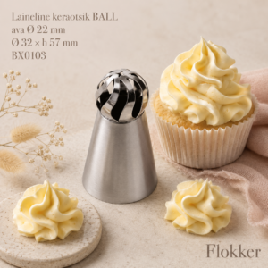 Martellato laineline keraotsik BALL BX0103 ja sellega pritsitud laiad keerduvad kreemivoldid