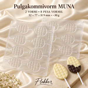 Munakujuline šokolaadist pulgakommivorm 8 pesa 52 × 77 × H 9 mm, komplektis 2 vormi
