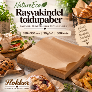 NatureEco pruun rasvakindel toidupaber 310 × 330 mm toidu pakendamiseks ja serveerimiseks