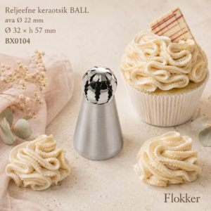 Martellato reljeefne keraotsik BALL BX0104 ja sellega pritsitud sakilise servaga lainelised kreemikaunistused