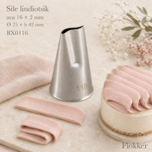 Martellato sile lindiotsik BX0116 ava 16 × 2 mm ning sellega pritsitud siledad kreemiribad ja voldid