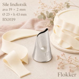 Martellato sile lindiotsik BX0119 ava 19 × 2 mm ning sellega pritsitud laiad siledad kreemiribad ja voldid