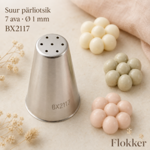 Martellato suur pärliotsik BX2117 seitsme 1 mm avaga ja sellega pritsitud siledad kreemipärlite kobarad