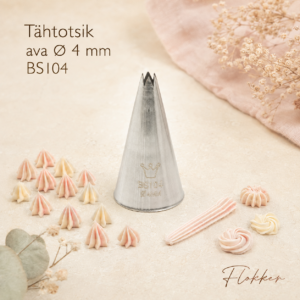 Martellato avatud tähtotsik BS104 avaga 4 mm ning sellega pritsitud väikesed tähekesed, rosetid ja sooniline kreemiriba.