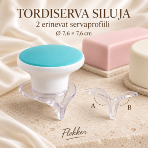 Läbipaistva 90-kraadise silumisosa ja kahe servaprofiiliga Silikomarti tordiserva siluja