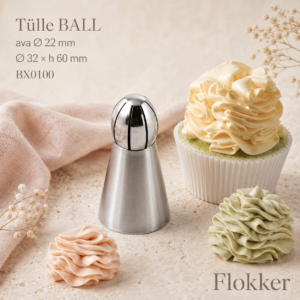 Martellato tülle BALL BX0100 ava 22 mm ja sellega pritsitud mahukad lainelised kreemikaunistused