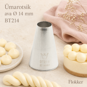 Martellato ümarotsik 14 mm BT214 ning sellega pritsitud suured siledad kreemitäpid, pärlid ja kreemiribad