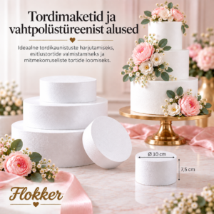 Ümmargune vahtpolüstüreenist tordimakett Ø10 × H7,5 cm tordikaunistuste harjutamiseks