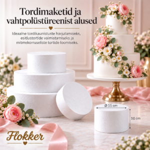 Ümmargune vahtpolüstüreenist tordimakett Ø15 × H10cm tordikaunistuste harjutamiseks