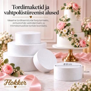 Ümmargune vahtpolüstüreenist tordimakett Ø20 × H10cm tordikaunistuste harjutamiseks