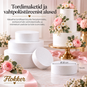 Ümmargune vahtpolüstüreenist tordimakett Ø20 × H7,5 cm tordikaunistuste harjutamiseks