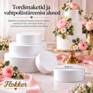 Ümmargune vahtpolüstüreenist tordimakett Ø25 × H10 cm tordikaunistuste harjutamiseks