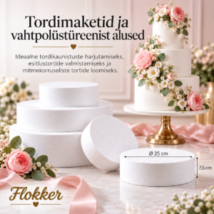 Ümmargune vahtpolüstüreenist tordimakett Ø25 × H7,5 cm tordikaunistuste harjutamiseks