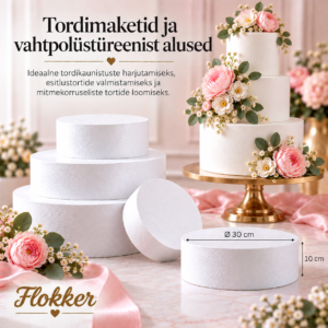 Ümmargune vahtpolüstüreenist tordimakett Ø30 × H10cm tordikaunistuste harjutamiseks