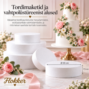Ümmargune vahtpolüstüreenist tordimakett Ø30 × H7,5 cm tordikaunistuste harjutamiseks