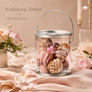 Läbipaistev sangaga kinkekarp Ämber 100 × 100 × 96 mm maiustustega