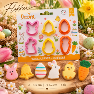 Decora munapühade mini lõikevormid – jänes, tibu, muna, porgand ja kelluke, 6 tk
