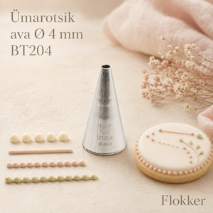 Martellato ümarotsik 4 mm BT204 ning sellega pritsitud siledad kreemitäpid, jooned ja pärliäär