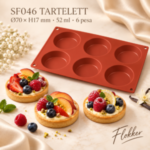 Terrakotapunane silikoonvorm SF046 TARTELETT kuue ümara pesaga, Ø70 × H17 mm, 52 ml