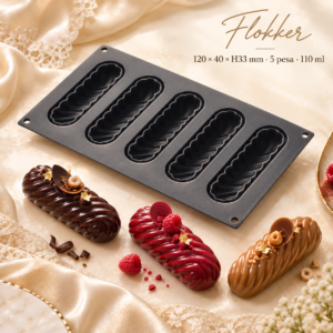 Must TWIST ECLAIR silikoonvorm viie keerdmustriga pesaga, 120 × 40 × H33 mm