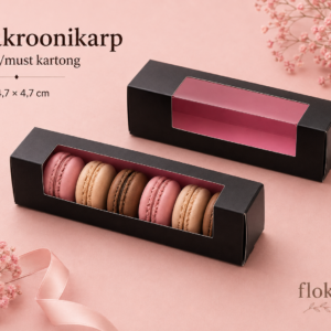 Makroonikarp roosa/must kartong 15,7x4,7 H.4,7cm/10