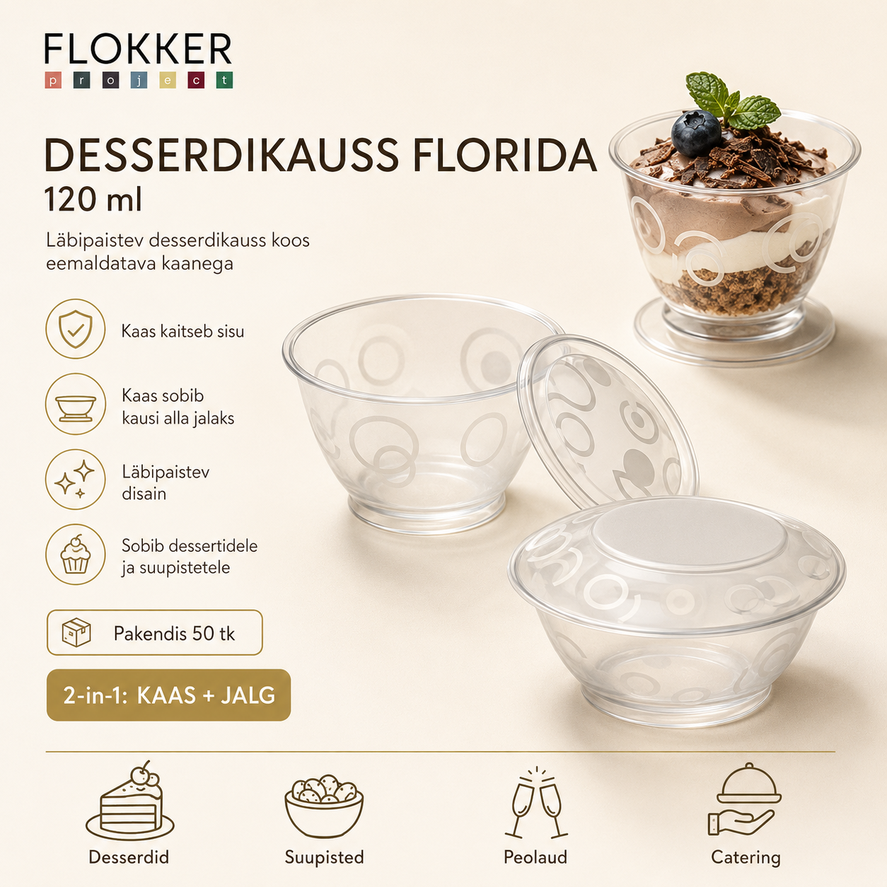 Desserditopsid FLORIDA + kaas 120ml /50