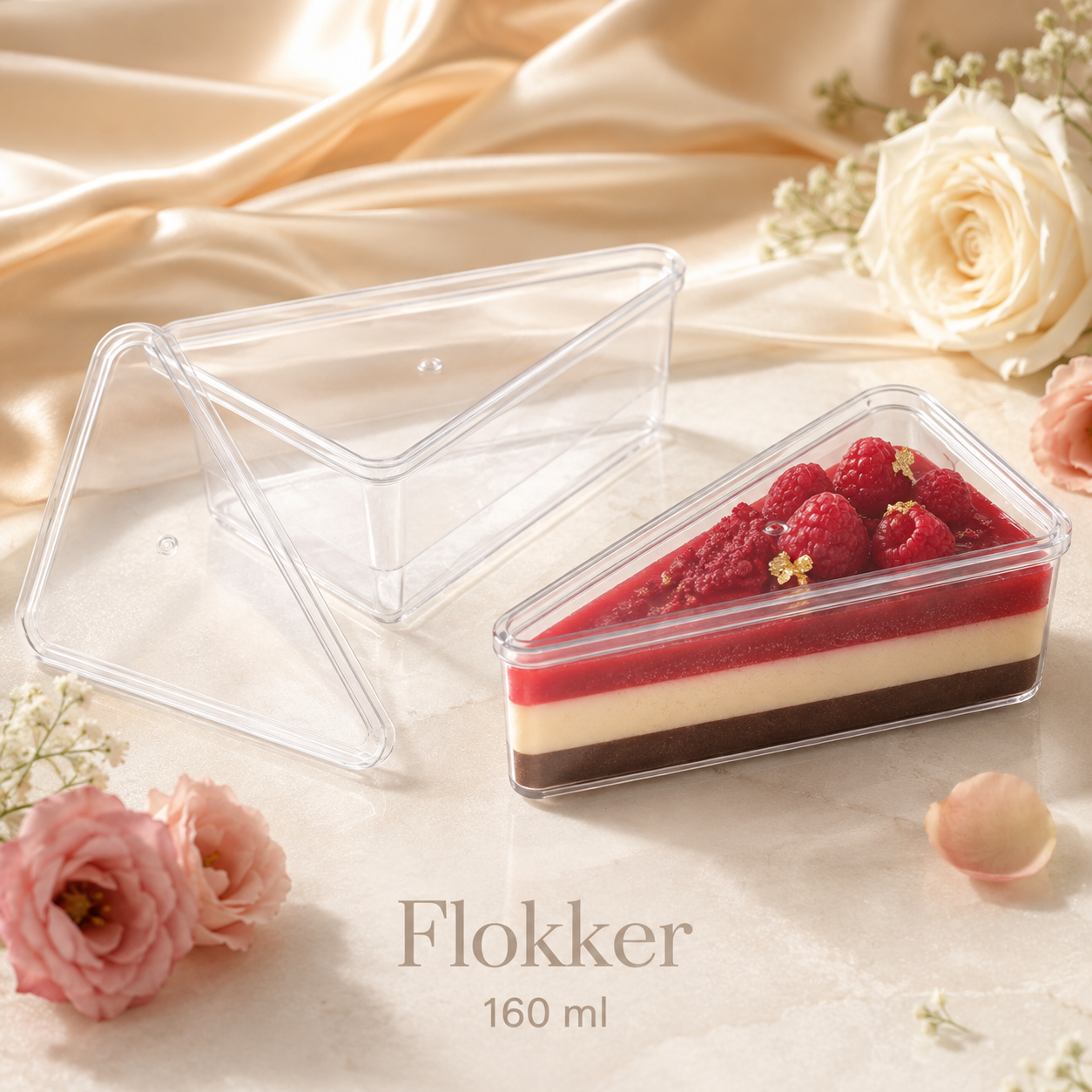 Kolmnurkne läbipaistev SLICE desserditops kaanega 160 ml