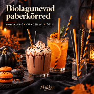 Oranžid ja mustad biolagunevad paberkõrred Halloweeni jookide ning maiustustega, Ø6 × 210 mm, 80 tk