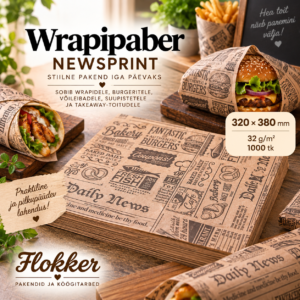 Pruun NEWSPRINT wrapipaber 320 × 380 mm burgeri, wrapi ja takeaway-toidu pakendamiseks