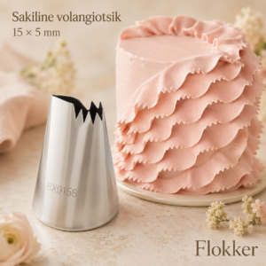 Sakiline volangiotsik BX0158 ja sellega tehtud roosad kihilised kreemivolangid