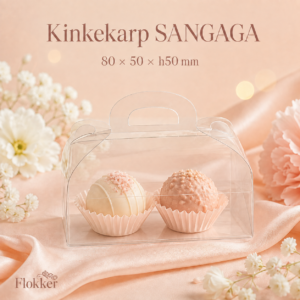 Läbipaistev sangaga TORTINA-kinkekarp kahele pralineele 80 × 50 × 50 mm