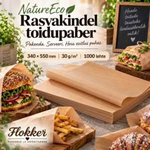 NatureEco pruun rasvakindel toidupaber 340 × 550 mm toidu pakendamiseks ja serveerimiseks