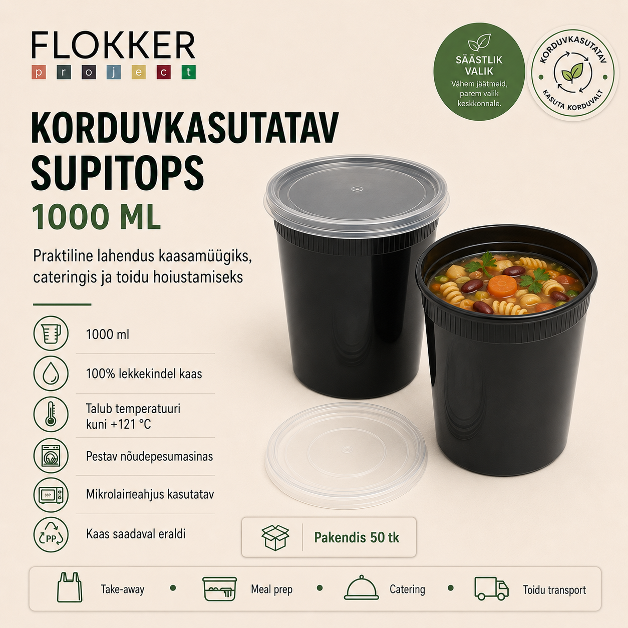 Supikonteiner 1000ml korduvkasutatav PP /500