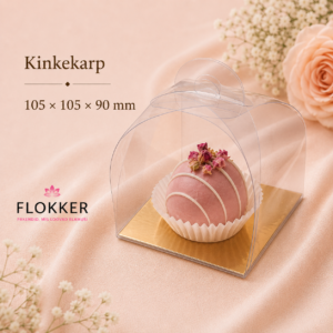 Läbipaistev sangaga kinkekarp kuldse põhjaga 105 × 105 × 90 mm