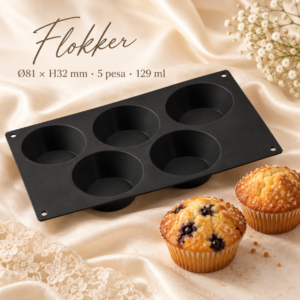 Must silikoonvorm SF024 MUFFIN viie ümara pesaga Ø81 × H32 mm